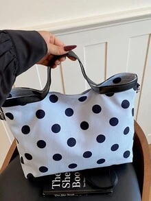 大容量波點女款手提包，時尚百搭休閒極簡通勤單肩托特包 - 彩色 - 查看 11
