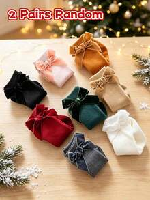1 Pair/2 Pairs Christmas Red Socks, New Girls' Bow Mid-Calf Socks ...
