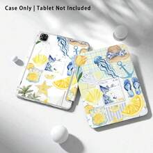 Straw Hat, Flip-Flops, Star UV Printed Flat Pattern, Full Coverage Shockproof & Anti-Drop, Y-Fold Tablet Protective Case, Acrylic Back Panel With Pen Slot, Compatible With Huawei/Honor/ And Xiaoxin And Other Models - Multicolor - View 3