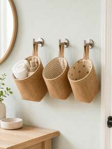 1pc Linen Wall Hanging Storage Bag, Door Organizer Bag, Desktop Mesh Organizer Bag, Bathroom Storage - Multicolor - View 8