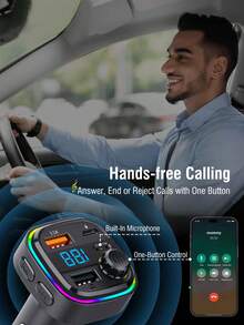 REMAX 3-Port Fast Charging Bluetooth Car Charger With RGB Ambient Light; USB-C Port; Built-In Microphone For Music/Call/Navigation; Bluetooth 5.3 With Auto Reconnect; Bluetooth & USB Dual-Mode Playback; Car Accessories - Black - View 4