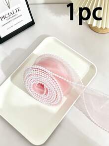 1PC/3PCS/5PCS Pearl Edge Mesh Ribbon, Exquisite Locked Edge Tulle Ribbon, Multiple Colors Available, Floral Bouquet Packaging, Gift Box Bow DIY Handmade Accessories, Atmospheric Decorative Ribbon - Transparent - View 20