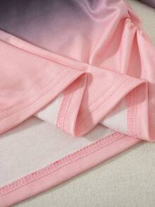 Girls' Casual Fashion Sweet Style Cinched Waist Bow Round Neck Gradient Long Sleeve Top, Spring/Autumn - Pink - View 9