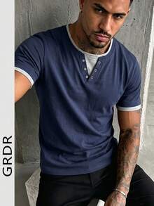 GRDR Men's Summer Casual Short Sleeve T-Shirt, Suitable For Vacation - Navy Blue - View 2