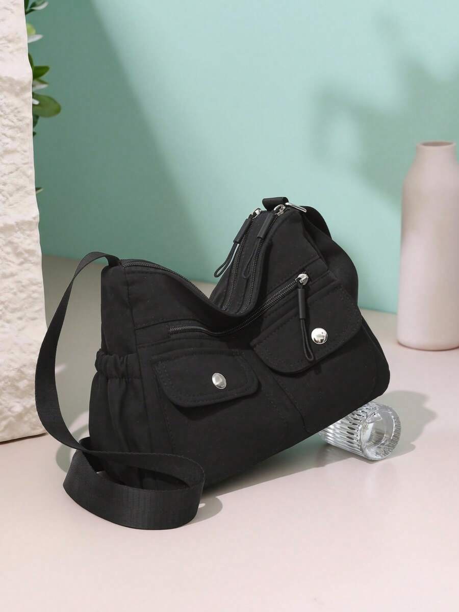 Minimalist Casual Multi-Pocket Crossbody Bag, Adjustable Shoulder Strap, Lightweight And High-Quality Texture, Women's Daily Commute Shoulder Bag
