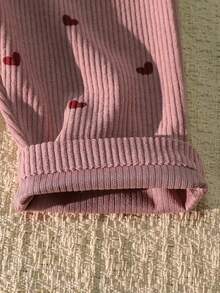 Baby Girls Pink Striped Red Heart Print Big Red Heart Embroidered Sweet Cute Button Overalls - Rusty Rose - View 8
