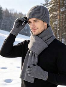 JOYLORD 3pcs/1pc Winter Men's Hat Gloves Scarf Set Acrylic Material Winter Warm Knitted Hat Outdoor Cycling Ear Protection Woolen Single Hat - Single Cap - View 11