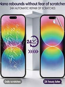 5片裝 HD 水凝膠軟膜手機螢幕保護貼,適用 18 Pro Max 17 16 15 14 13 12 11 系列,全螢幕覆蓋、防爆、耐刮,非玻璃軟膜 - 無色 - 查看 6