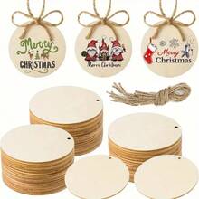 Blank Round Natural Wood Slice Pendant, Christmas Decoration DIY Hand-Painted Wooden Hanging Tag, Christmas Tree Hanging Ornament Wood Slice With Jute Rope - A - View 6