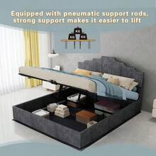 Modern Minimalist Upholstered Bed, Comfortable And Soft Headboard, Multifunctional Bedroom Furniture, High Box Spring Bed Frame With Gas-Pressure Spring, Including 140*200cm Mattress. - 灰色 - 查看 5