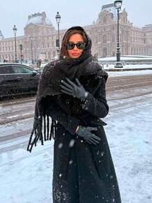 1pc Women Autumn/Winter New Plush Tassel Scarf, Warm And Large Shawl And Warm For Outdoor, Simple And For Daily Wear Scarves - Black - View 1