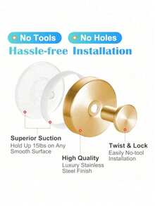 1/2Pcs Punch‑Free Stainless Steel Suction Cup Hooks, Wall‑Mounted Shower Towel Hanger, Suction Rack Fit For Tile, Glass, Mirror & Door, Hanging Towels Robes Coats, Multi‑Use Storage Hook For Kitchen And Bathroom Home Use - Multicolor - View 8