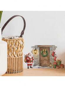 1pc Christmas Wall Sticker, Wall Decal, Christmas Decoration, Stone Porch Wreath Snowman Christmas Tree Sticker, Suitable For Porch, Kitchen Wall, Staircase Side And Living Room Holiday Home Decor, Seasonal Door Decoration - Stone Porch Wreath Snowman - View 2