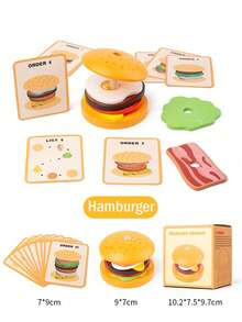Children's Simulated Wooden Pretend Burger, Sandwich Set Column Matching, Educational Food Assembly Toys, Early Education Interactive Kitchen Pretend Toys Fun Stacking Toys That Simulate Food - Multicolor - View 5