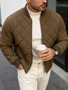 Men's Winter Fashion Casual Commute Quilted Baseball Collar Padded Coat, Suitable For Holiday Vacation, Boyfriend Husband Gift - Brown - View 3