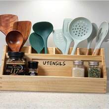 Wooden Kitchen Utensil Storage Box Organizer With Dividers, Tableware Holder For Home Decor And Kitchen Storage - View 3