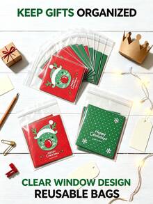 100pcs Transparent Plastic Gift Bags, Self-Sealing Christmas Packaging Bags, Holiday Gift Wrapping, Suitable For Christmas Cards, Candy, Small Jewelry, Perfect For Gift Givers, Christmas Party Supplies, Reusable OPP Self-Adhesive Snack Bags - Multicolor - View 7