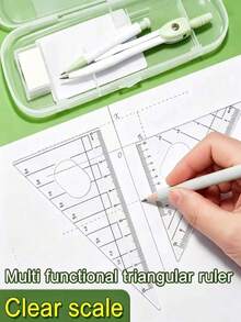 Transparent Storage Box/7-Piece Compass Set - Includes A Protractor And Ruler For Precise Geometric Drawing, As Well As A Triangle Ruler And A Complete Set Of Stationery. Multi-Functional Exam And Study Stationery Kit. Back To School. - E - View 3