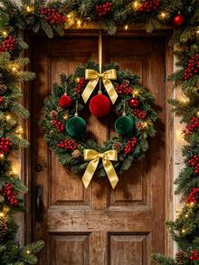 1 Set Flocked Christmas Decorations With Gold Bows, Suitable For Christmas Tree, Wreath, Stair Railing And Indoor Patio, Perfect For Party, New Year Decoration, Winter Christmas Scene, Gift And Home Decor - A - View 4