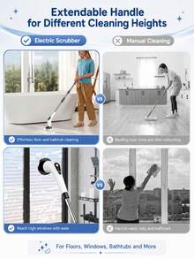 Electric Rotating Brush, Wireless Cleaning Brush, Household Use, 9 Interchangeable Brush Heads, 3 Adjustable Sizes, Suitable For Bathroom, Shower, Bathtub, Glass, Car - Multi-color - View 5