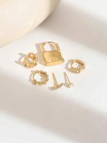 6pcs Set Exquisite Sparkling Zirconia Pendant Earrings Studs Set, Suitable For Party, Holiday, Date Or Wedding - Yellow Gold - View 3