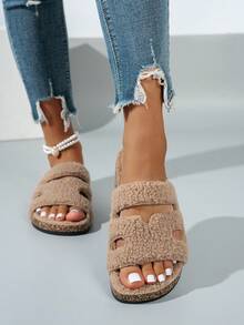 Sandal Kasual Luar Ruangan dengan Gesper Ganda, Nyaman, Datar, dan Lembut, Sandal Modis dengan Ujung Terbuka untuk Dalam dan Luar Ruangan - Coklat - View 2