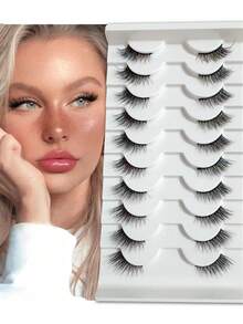 10 Pairs Half Lashes Cat Eye Short Soft 3D Faux Mink False Eyelashes, Natural Look, Suitable For Halloween - View 4