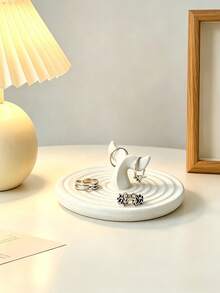 1pc Wabi-Sabi Ceramic Jewelry Tray, Ring, Earring, Necklace, Lipstick Holder, Hanging Design, Desktop Decor - Multicolor - View 4