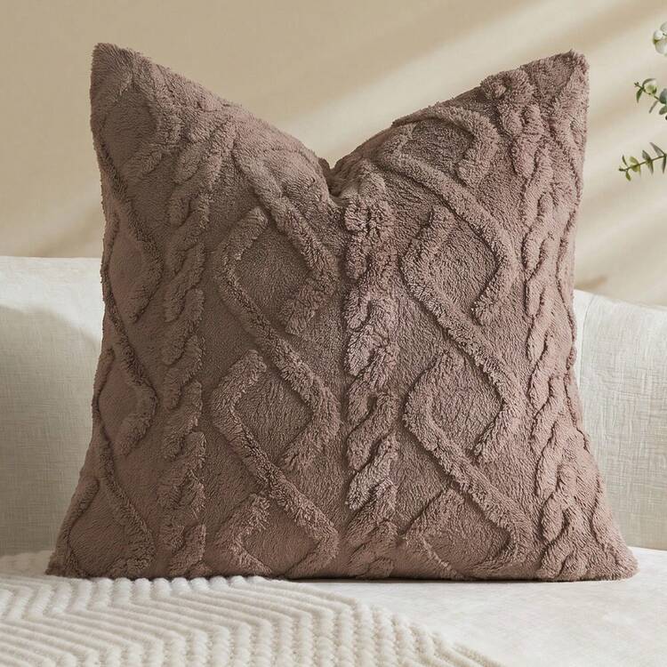 1pc Brown Decorative Faux Sheepskin Pillow Cover (Pillow Insert Not Included), Soft Short Plush Wool Square Pattern Cushion Cover, Modern Decor For Sofa, Home, Bedroom, Dorm - Coffee Brown - View 13