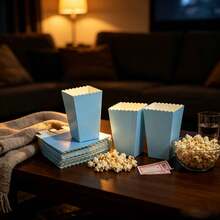 5/25/35/50pcs Blue Popcorn Boxes 5*7*11.5cm/1.97*2.76*4.53in Wave Edge Paper Snack Treat Boxes Birthday Party Favor Candy Containersd - Blue - View 2