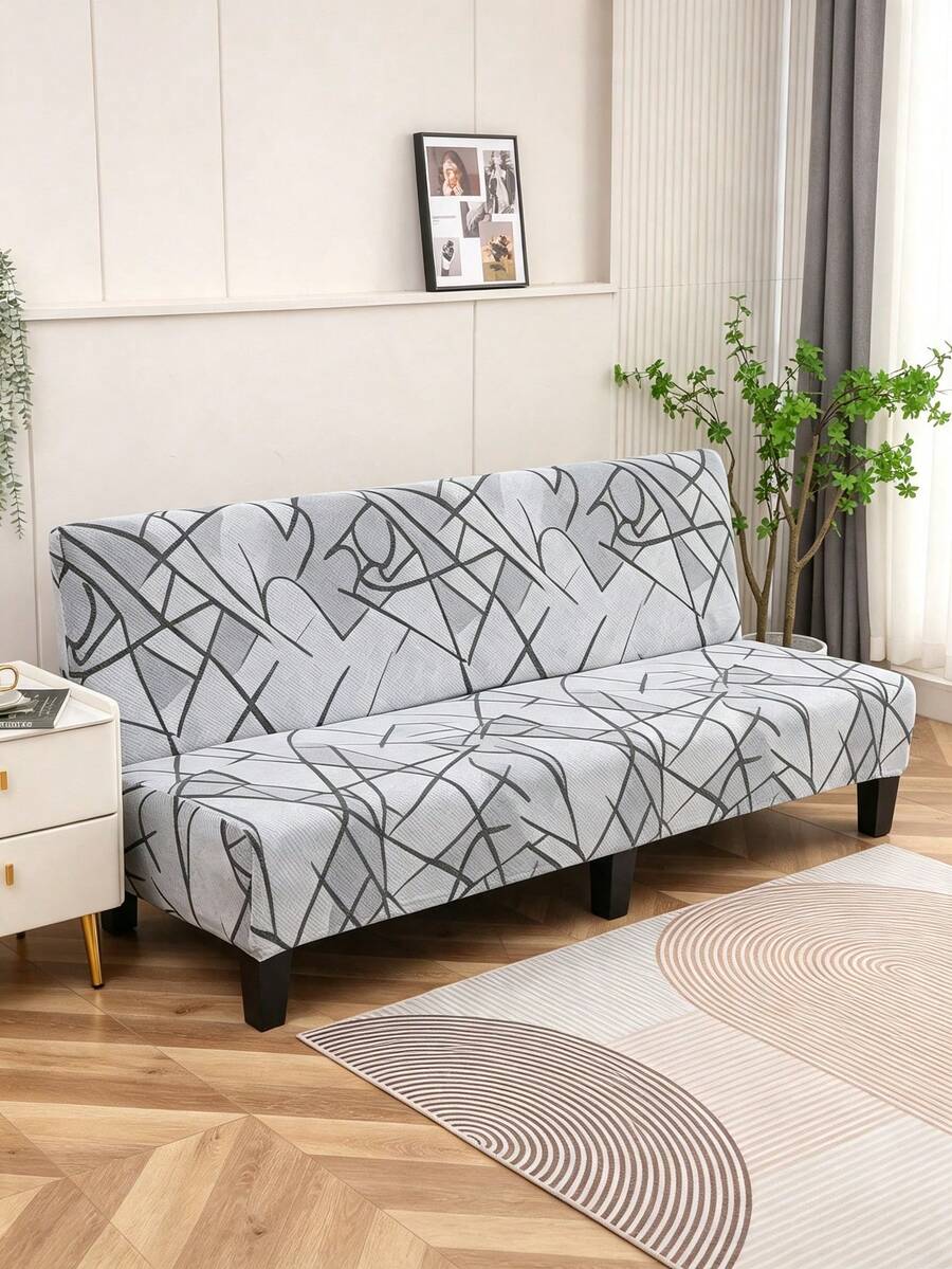 Armless Sofa Bed Cover, Elastic All Inclusive Polyester Fiber Sofa Cover, Knitted Milk Silk, Suitable For All Seasons - Light Grey - View 1