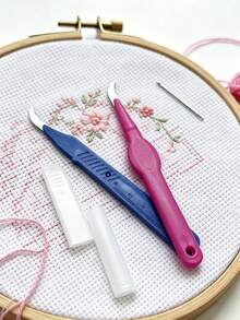 1pc/2pcs Sickle-Shaped Seam Ripper, Sharp Curved Blade With Safety Cap, Sewing Accessory For Cross Stitch Correction, Removing Wrong Stitches, Fabric DIY Seam Ripping, Pre-Cutting Old Thread, Home Clothing Repair, Unpicking Old Stitches - Sickle Thread Remover - View 2