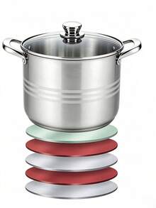 1 Pc Large‑Capacity Stainless Steel Double‑Handled Deep Stock Pot With Tempered Glass Lid, Multiple Sizes Available, Thickened Composite Bottom, Compatible With Gas And Induction Cooktops, Suitable For Soup‑Making And Meat Stewing In Home Kitchen - View 6