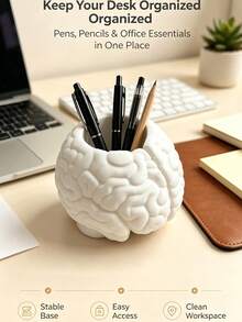 Novelty Brain‑Shaped Makeup Brush Holder, Creative Dual‑Grid Desktop Pen Cup, Vanity Cosmetic Eyebrow Brush Storage Box, Fun Halloween Decor Ornament, Office Stationery Sundries Organizer Bucket - Multicolor - View 8