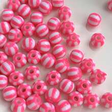 60pcs 8mm Multicolor Two‑Tone Striped Round Acrylic Stringing Beads, Color Block Loose Beads For DIY Bracelet, Keychain, Phone Charm Handmade Jewelry Supplies - Multicolor - View 24