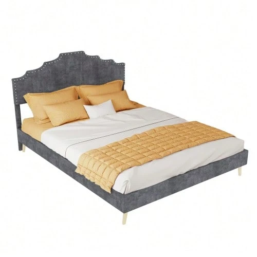 Modern Minimalist Soft Bed, Comfortable And Soft Headboard, Multifunctional Bedroom Furniture, Low Box Spring Bed Frame Without Lift Function, Including 140*200 Cm Mattress. - Grey - View 1