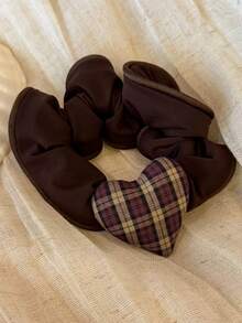 1pc Geometric Pattern Casual Polyester Korean Style Plaid Heart Hair Tie For Women, High-End Fashion Hair Band, High Elasticity Small Scrunchie For Bun - Multicolor - View 3