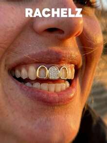 RACHELZ Vintage Y2K 3-Piezas Grillz de Dientes Huecos con Zirconia CZ Hip Hop Brillante Tapas de Dientes de Zirconia Joyería Dental Unisex Regalo para Fiestas - Dorado - Ver 1