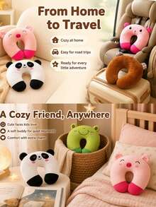 U-Shaped Pillow, Cute Cartoon Animal Pattern, Memory Foam Neck Support, Soft And Comfortable Travel Pillow Accessory, Suitable For Home, Airplane Or Car Use - A - View 1
