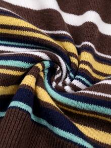 Wixra Women's Scallop Collar Color Stripe Fuzzy Knit Long Sleeve Sweater - Brown - View 8