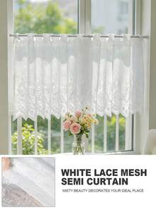 1PC European Style Lace Rod Pocket Short Curtain, White Embroidered Gauze Bay Window Small Curtain, French 3D Embroidery Half Curtain For Window, Cabinet, Partition - Multicolor - View 13
