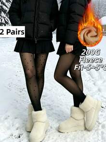 2件組女款大尺碼秋冬緊身褲，高腰高彈力內搭褲，保暖舒適，適合日常穿著 - 黑色 - 查看 6
