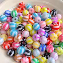 60pcs 8mm Multicolor Two‑Tone Striped Round Acrylic Stringing Beads, Color Block Loose Beads For DIY Bracelet, Keychain, Phone Charm Handmade Jewelry Supplies - Multicolor - View 12