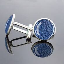 1 Pair Men's Formal Jewelry Gift, Glass Inlaid Circular Cufflinks, Elegant Design, Classic Style, Suitable For Business Formal Accessories - Silver - View 2