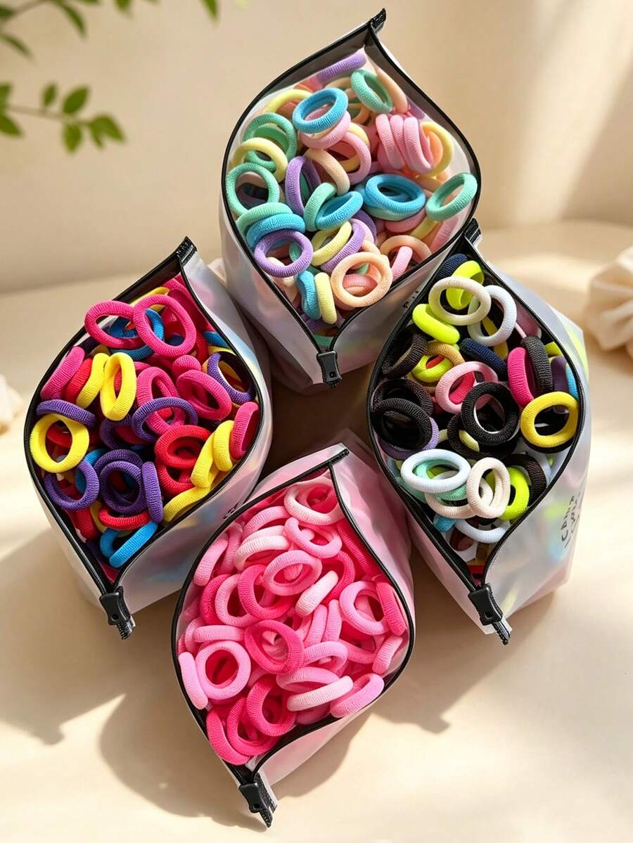 400pcs Cute Basic Colorful Hair Ties For Baby Girls, Elastic Seamless Dopamine Ponytail Hair Bands, Daily Use Hair Accessories - Multicolor - View 1