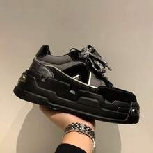 Thick Sole Height-Increasing Retro Bread Shoes With Chunky Strap Design, Non-Slip Wear-Resistant Casual Sports Shoes, Street Style Versatile Daily Commute Comfortable Chunky Sneakers - Black - View 4