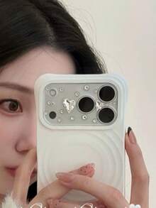 Premium Niche Heavy-Duty 3D Heart Rhinestone Decor Compatible With Iphone 17 Pro Max Transparent Lens Film New Apple 17 Pro Rear Camera Anti-Scratch Luxury Tempered Glass Screen Protector - Clear - View 3