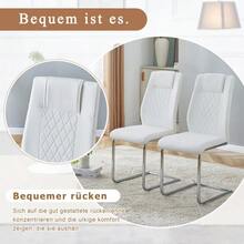 White Scandinavian-Style PU Dining Chairs (4-Pack) – Featuring Mesh Backrests, Polished Silver Metal Legs, And Non-Slip Feet. Timeless And Versatile. - White + Silver - View 2