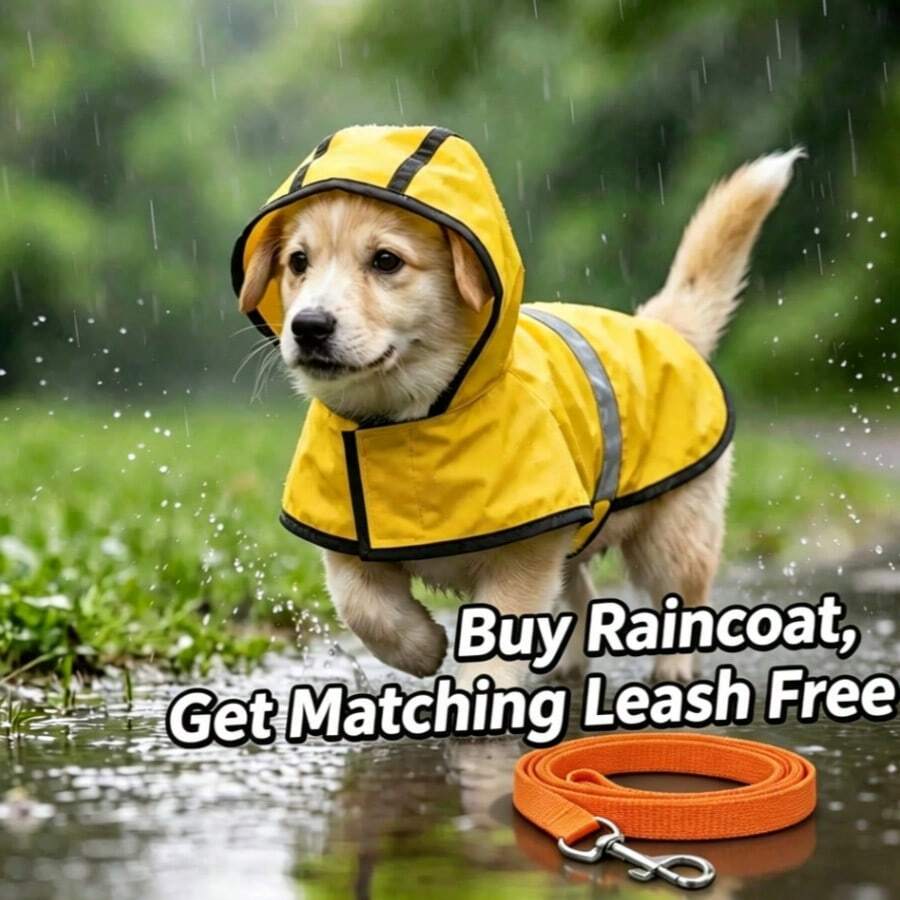 1pc Adjustable Waterproof Dog Raincoat With Sliding Hood, Durable Pet Rain Jacket With Reflective Strip And Drawstring Hole, Suitable For Small, Medium, Large Dogs And Puppies (1pc Drawstring Included)
