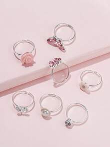 7pcs Girls Rhinestone Detail Ring - Multicolor - View 5